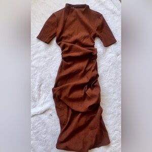 Zara Fitted Dress with Ruching, High Neck, Perfect Fall Look, Size Small